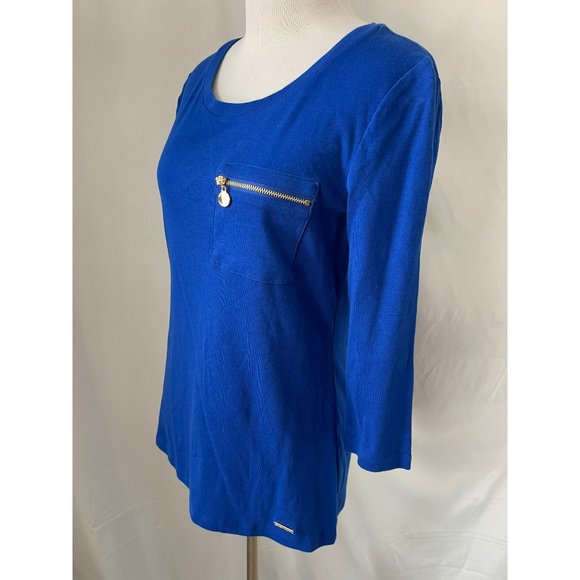 Ellen Tracy Blue Long Sleeve Zipper Pocket Tee - Picture 10 of 11